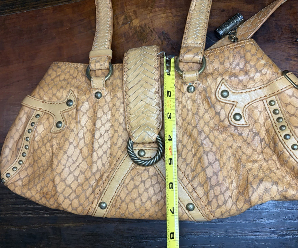 Babeed Brown Leather Snake Print Shoulder Bag