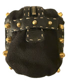 Auth.FENDI SELLERIA Black Canvas Leather -Trimmed Studded Handbag Vintage 2000s