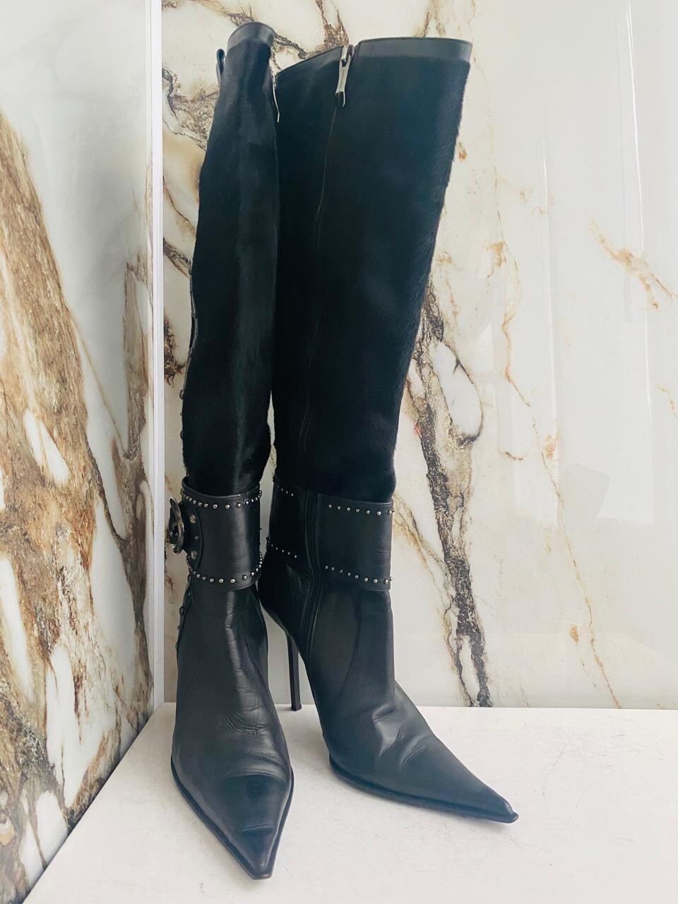 Gianmarco Lorenzi Women Boots  High Heels Black leather Italian Boots Size 38