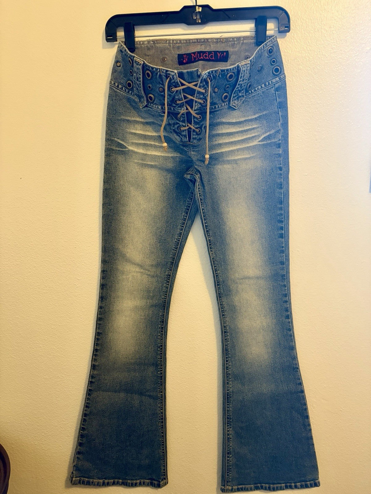 Mudd 1990s Lace Grommet Studded Low Rise Flare Jeans Size 1