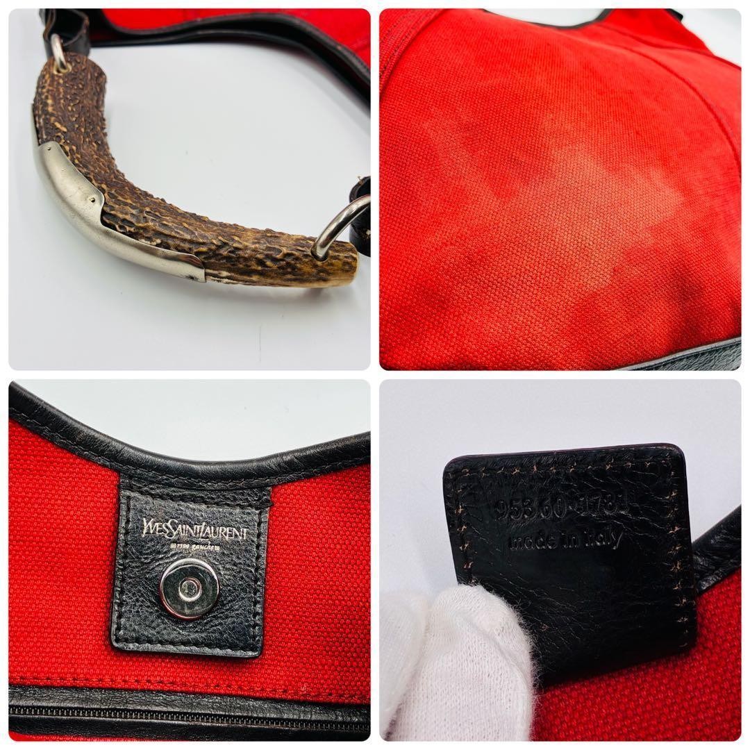 Authentic Yves Saint Laurent rivegauche Mombasa shoulder bag canvas red rare