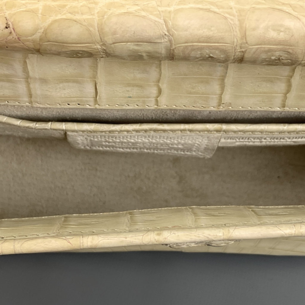 NANCY GONZALEZ Beige Leather Crocodile Clutch Handbag