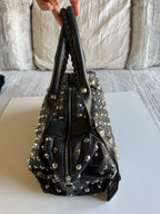 BE&D The Garbo Black Lambskin Leather Studded Bell-Shaped Satchel
