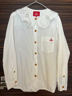 Vivienne Westwood / Lace Collar Shirt / Size 00 / White with Red Embroidery