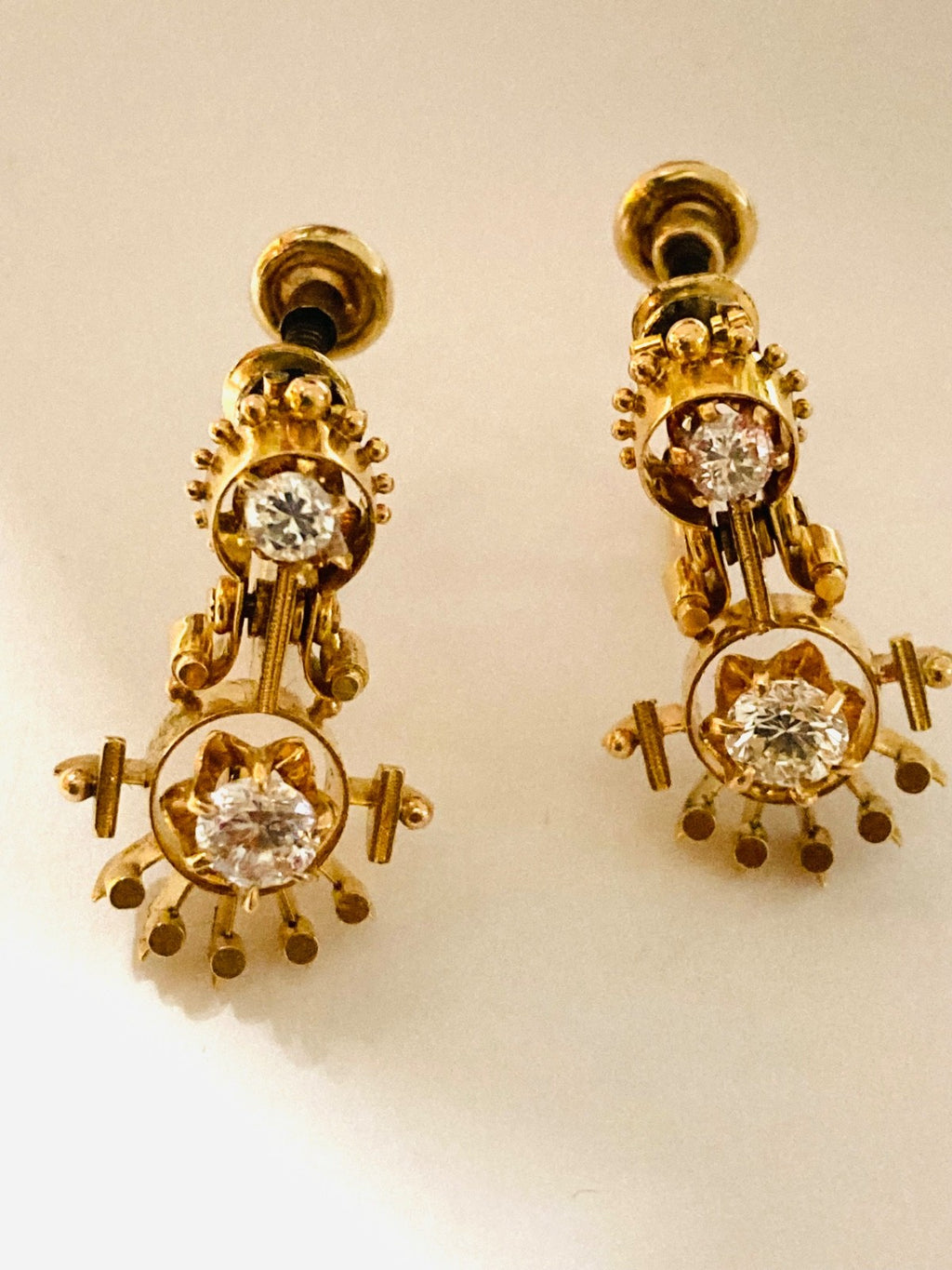 Beautiful Vintage 19th Century Victorian Era ,14k Solid Gold SI Diamond Earrings