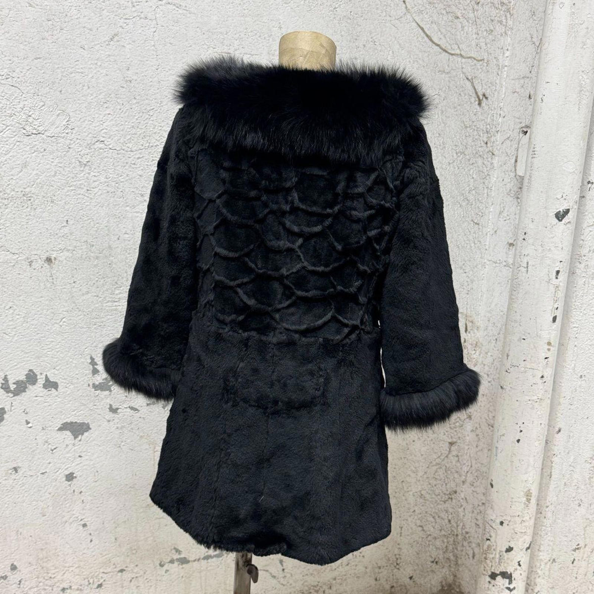 Vintage Y2K Jet Black Rabbit and Fox Fur Jacket