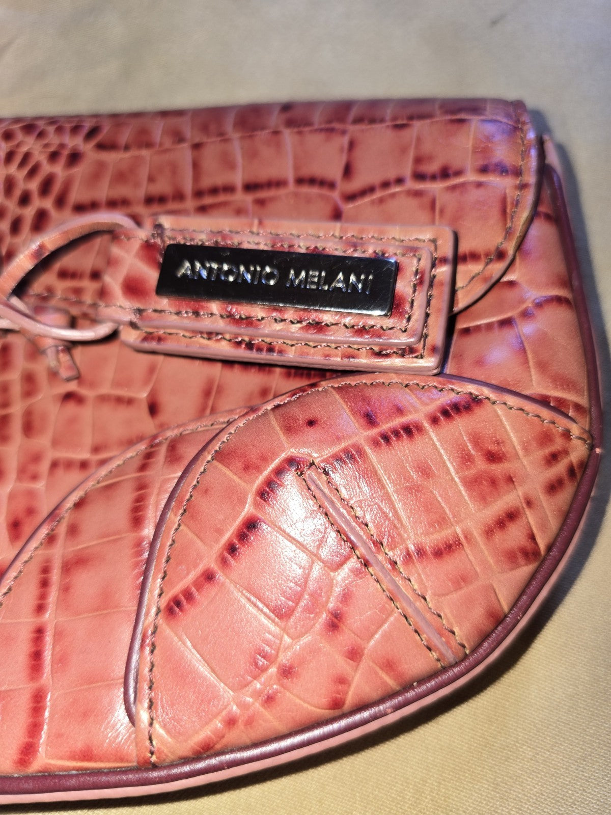 Antonio Melani Brown Crocodile-Embossed Leather Clutch