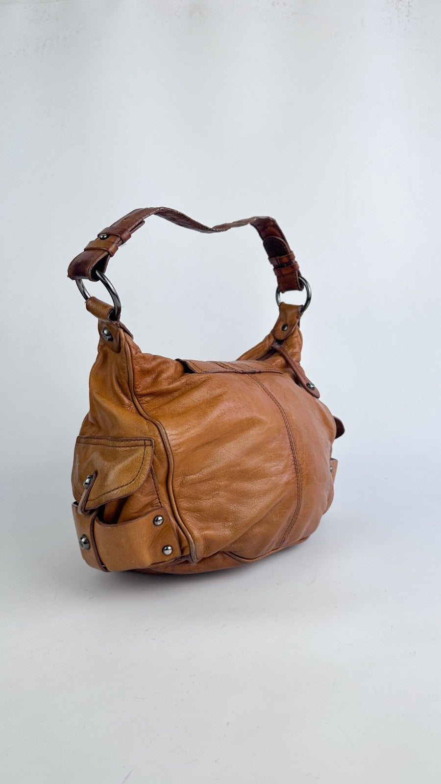 Francesco Biasia Tan Brown Leather Hobo Shoulder Bag Y2K