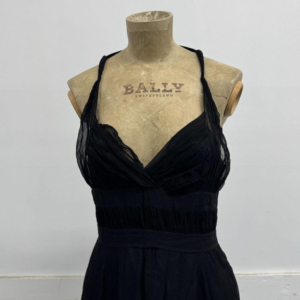Vintage Y2K Black 100% Silk Chiffon Paneled Cocktail Dress