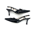 Vintage Chanel CC Logo Bow Black Leather Slingback Pointed Toe Pumps 38.5EU