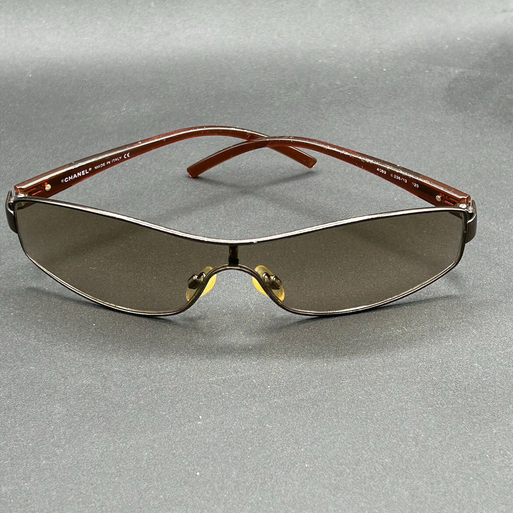 Chanel 4089 236/13 VTG Shield Sunglasses Brown Gradient Italy 120 Used w/ Ser. #