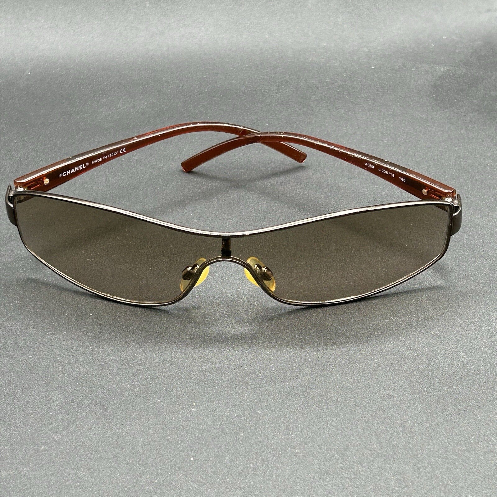 Chanel 4089 236/13 VTG Shield Sunglasses Brown Gradient Italy 120 Used w/ Ser. #