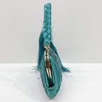 GUCCI Embroidered Teal Satin Hand Bag