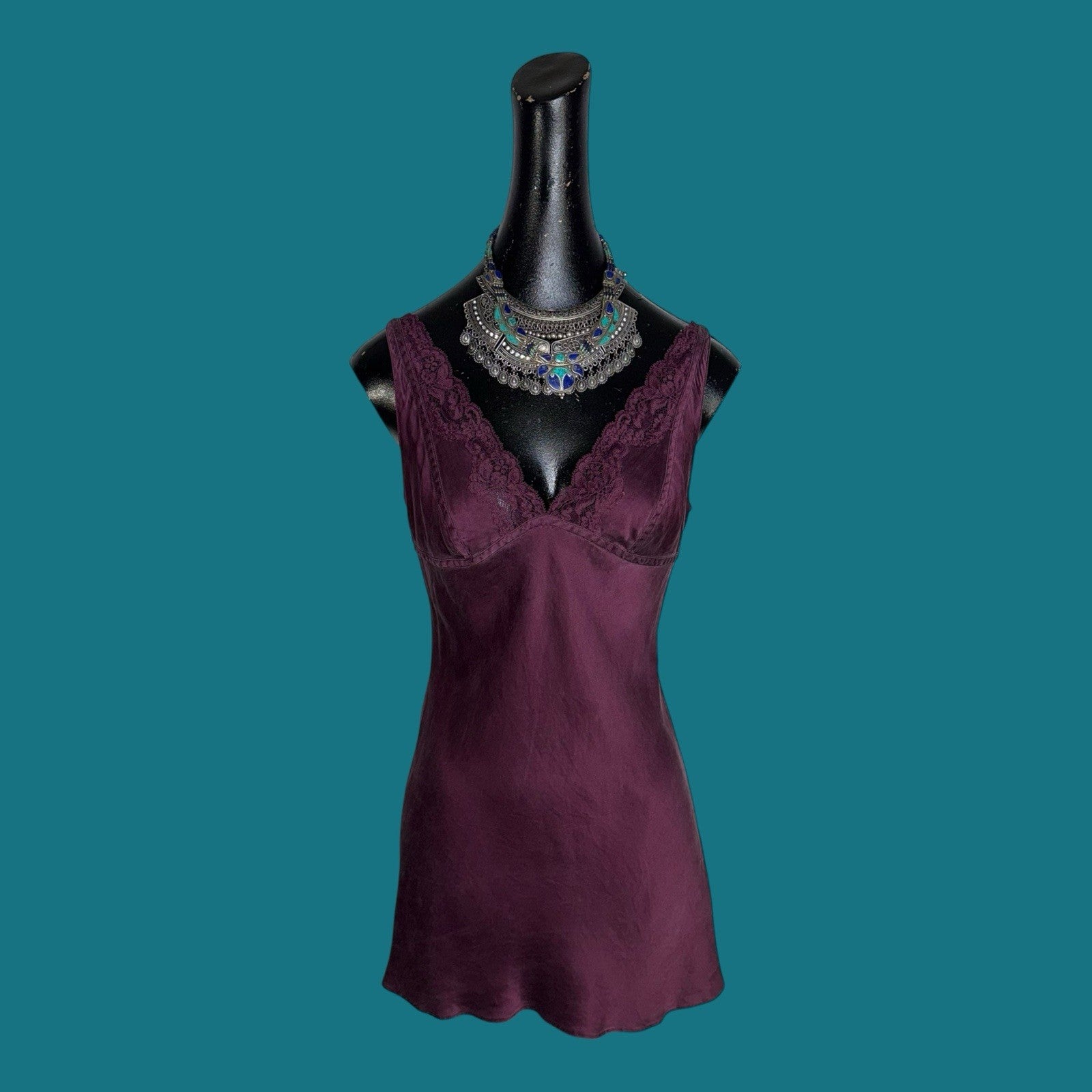 Vintage Victoria’s Secret Silk Purple Lace Trim slip Size Small