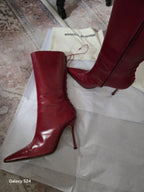 Red Leather MANOLO BLAHNIK LACE UP BOOTS SIZE 39 Perfect Condition