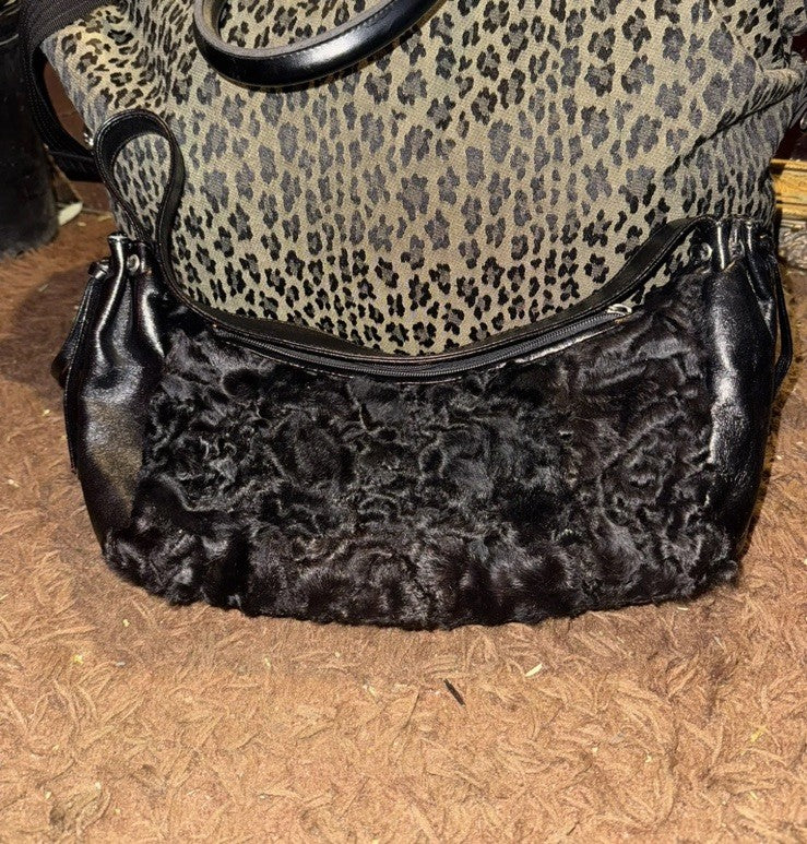 Paolo Masi Black Lamb Shearling and Leather Micro Shoulder Bag