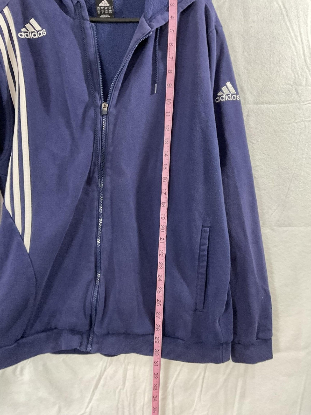 VTG Adidas Hoodie Men XL Blue Full Zip Fleece 3-Stripes Logo Sweatshirt Athletic