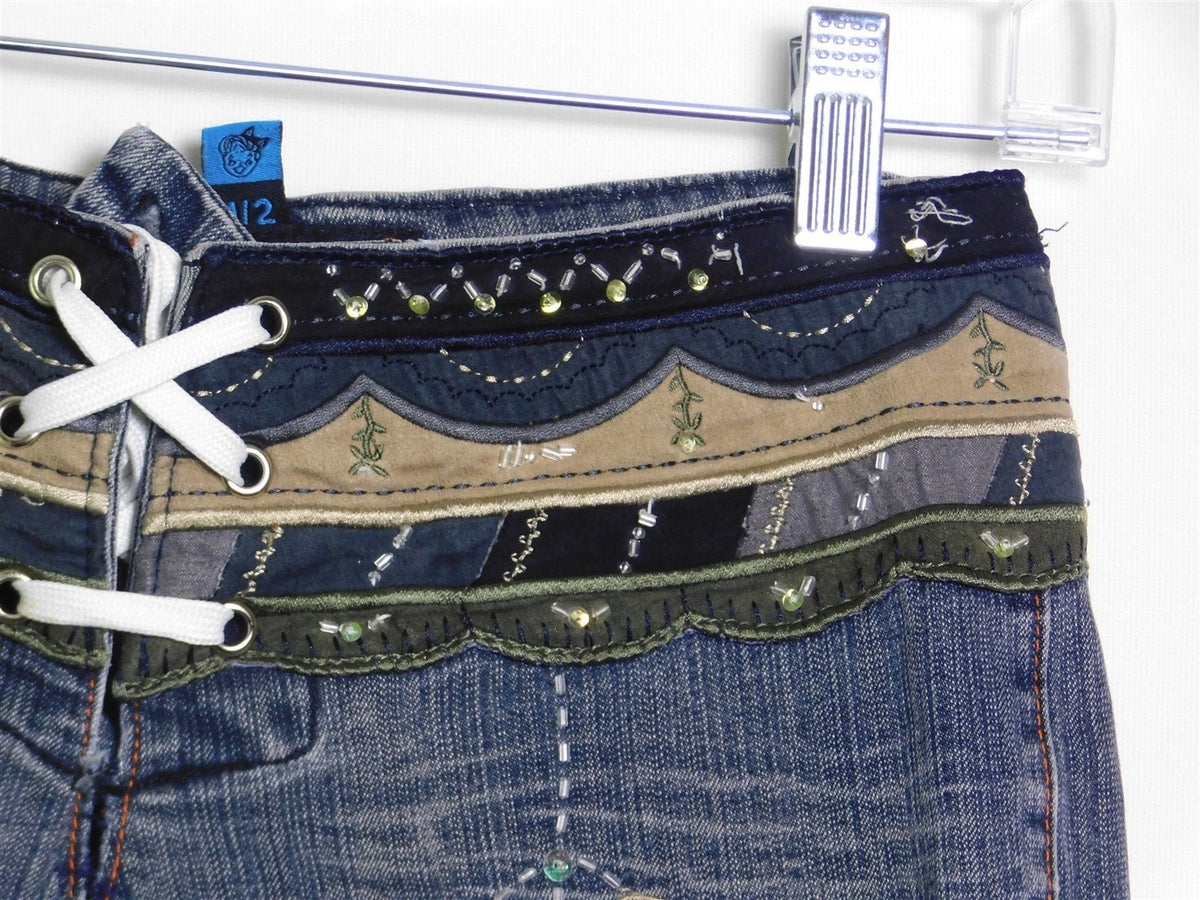 Dollhouse Patchwork Beaded Jeans Maxi Skirt Size 1/2