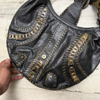 Isabella Fiore Woodland Whipstitch Leather Hobo Bag Black Brown