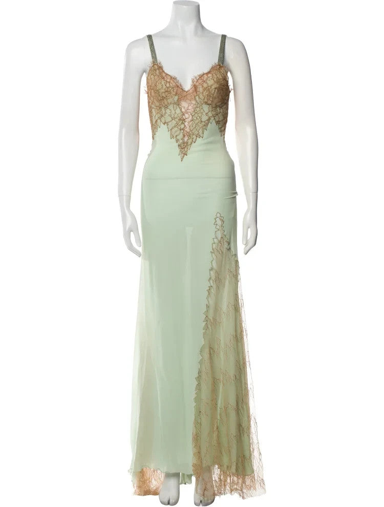 Giani Versace White Lace and Silk Evening Dress