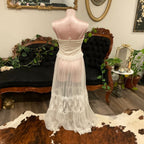 Vintage Sheer Lace Floral Lingerie dress Gown bridal ruffle coquette M White