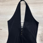 Gianni Versace Couture Y2K Black Halter Evening Gown with Rhinestone Side Slit