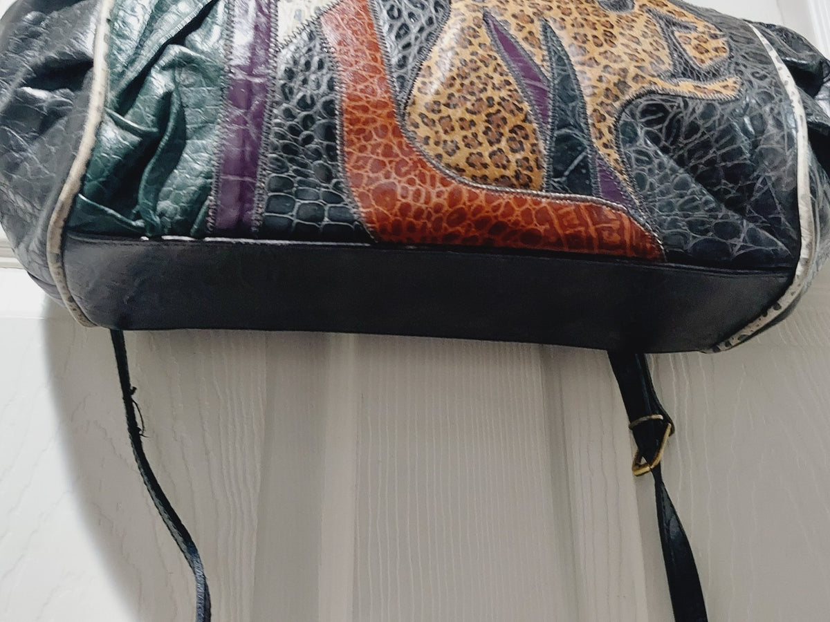 Reem 1980s Cheetah and Crocodile Patchwork Leather Bag