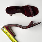 Bottega Veneta 1990s Burgundy Leather Crystal Mules Size 7.5B