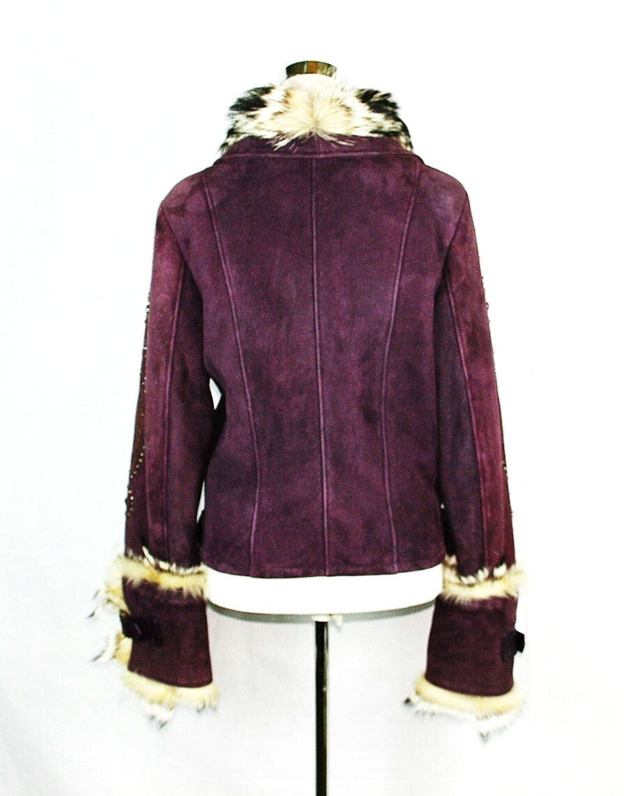 Leather Purple Shearling Jacket Size 42