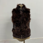 Vintage Y2K Chocolate Leather and Fox Fur Moto Vest