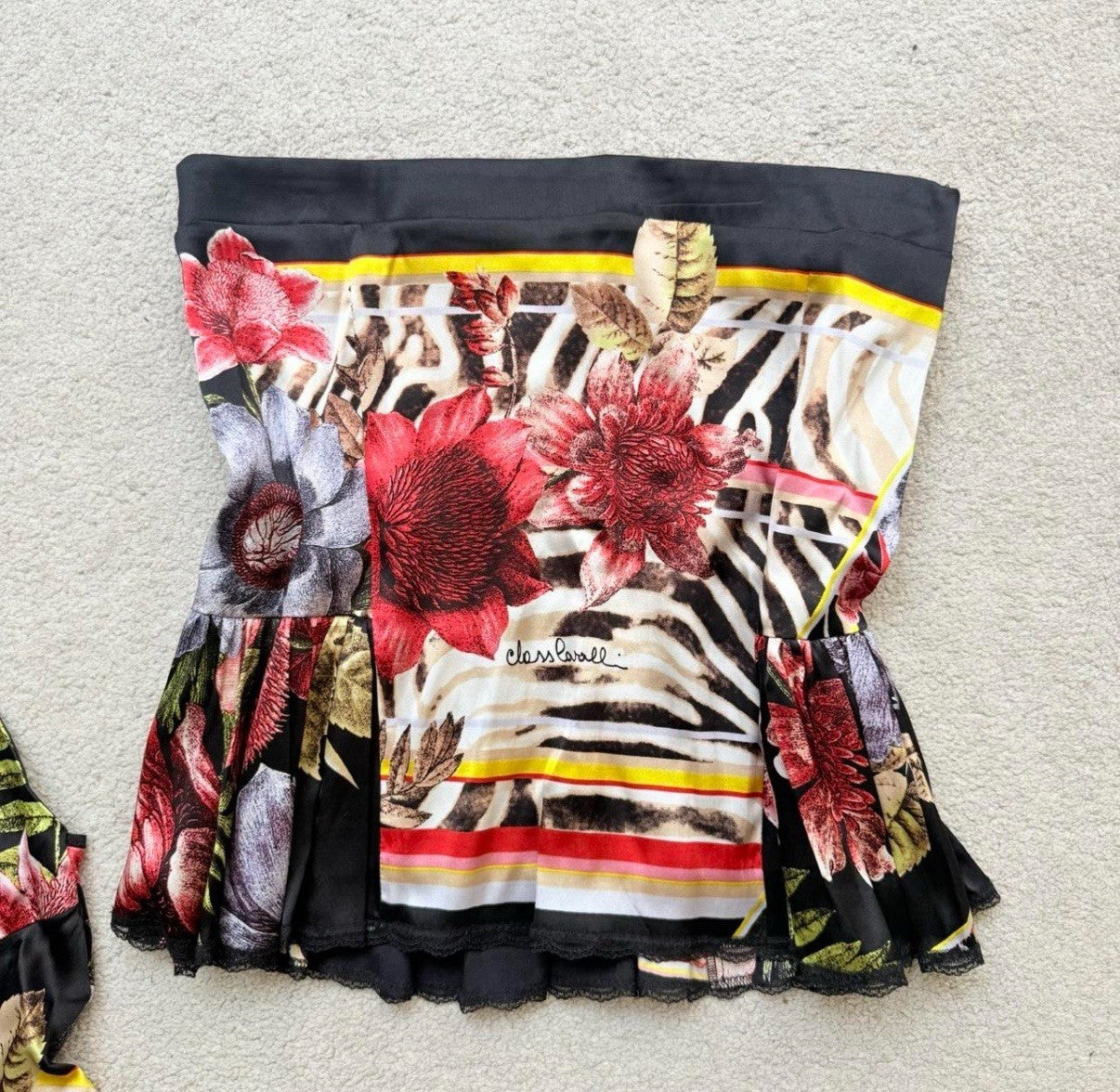 Roberto Cavalli SS03 Patchwork Zebra and Florals Top and Skirt Set Small