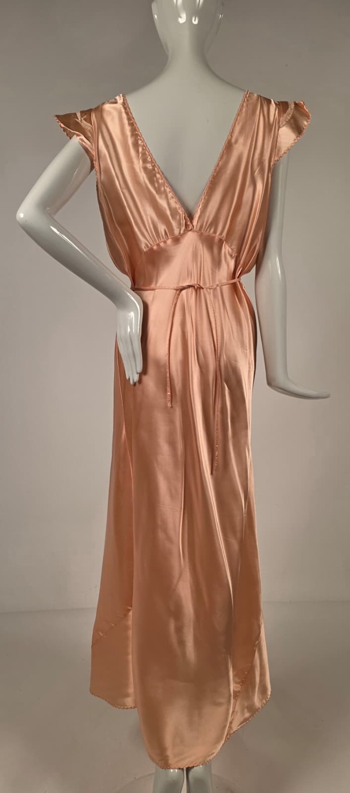 1930s Peach Acetate Slip Dress with Embroidered Ring Detail