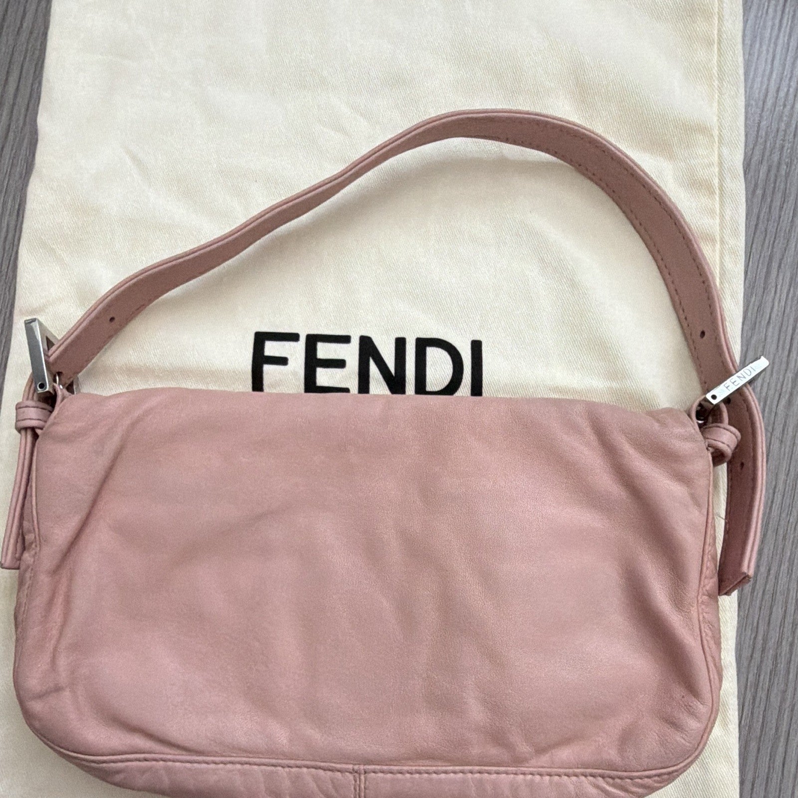 Fendi Pink Shoulder Bag Silver Logo Hardware Dust Bag