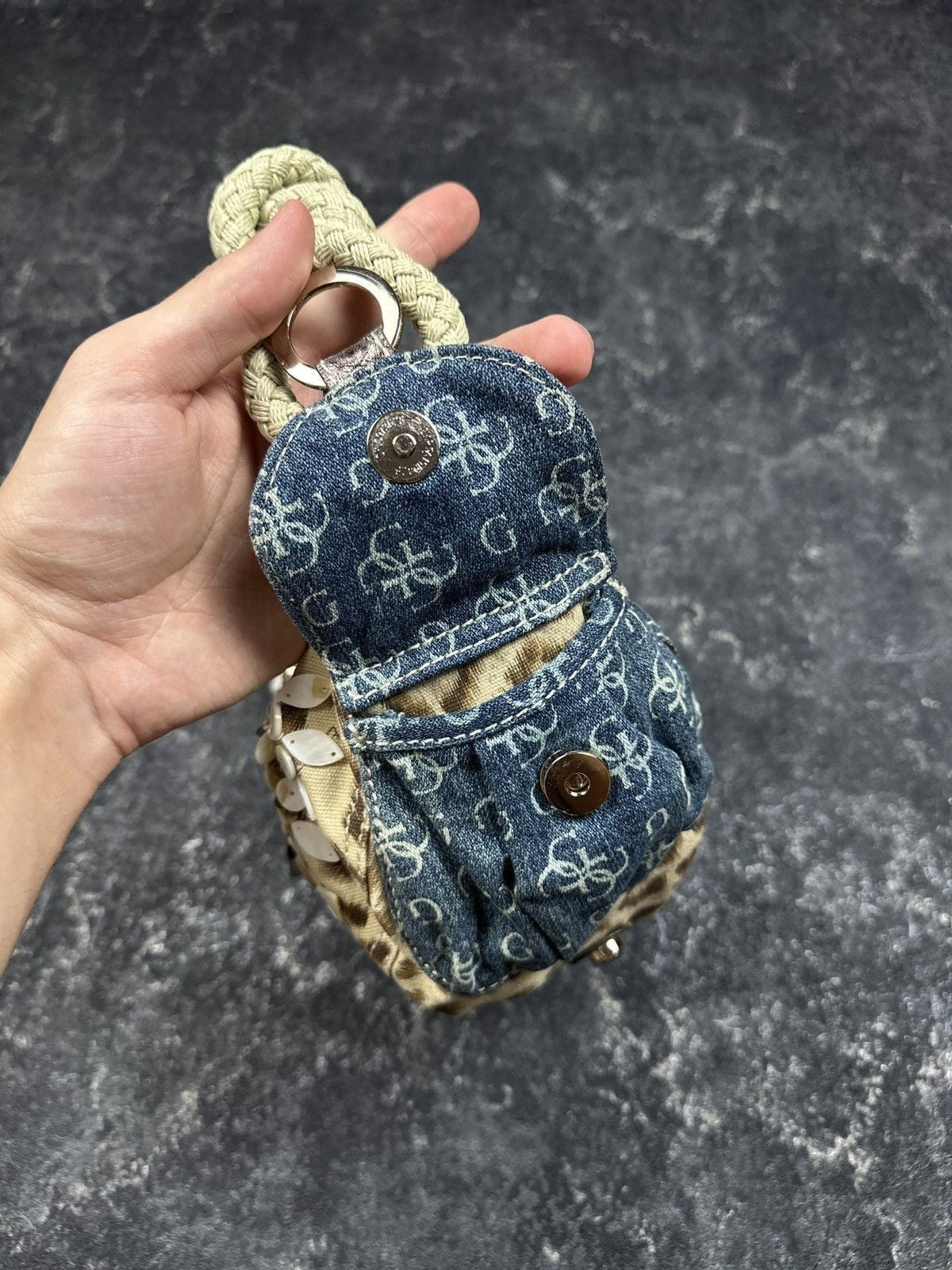 NEW Vintage Y2K Guess Leopard Pattern Denim Baguette Mini Handle Bag Women's