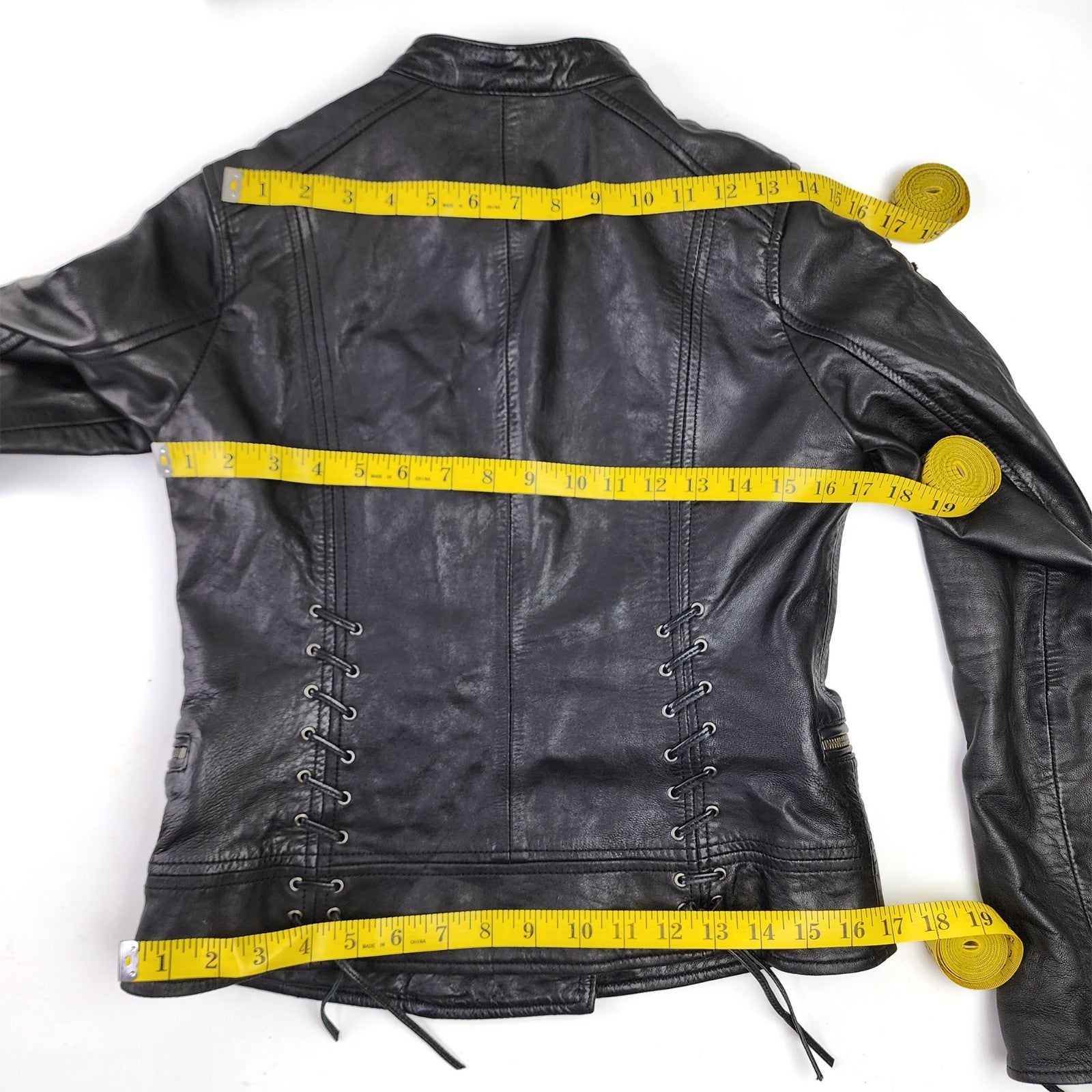 Excelled Leather Jacket Women’s Small Black Leather Short Biker Moto Lace Up