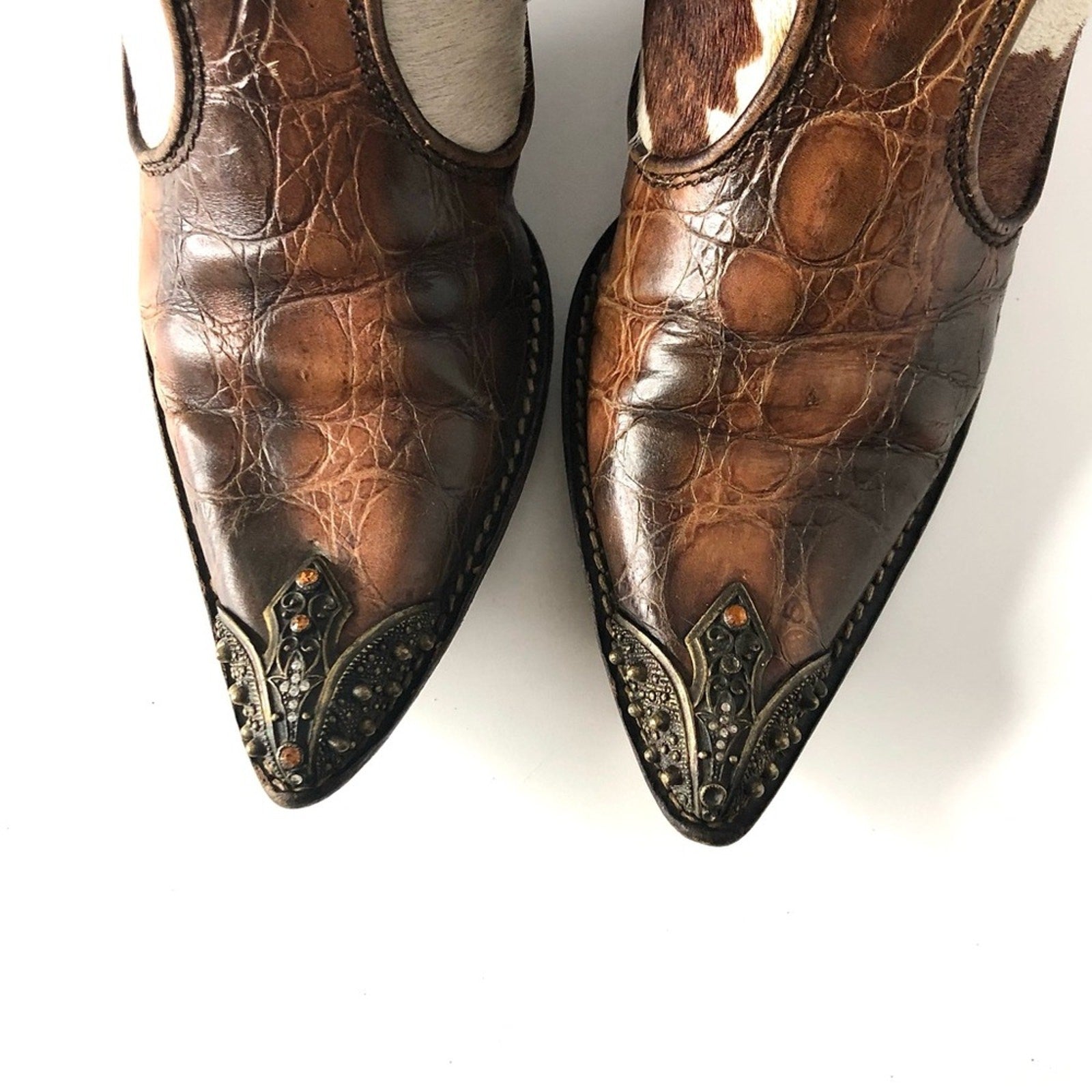 Giuseppe Zanotti Crystals Cow Print Pull On Western Cowgirl Heeled Boots 7