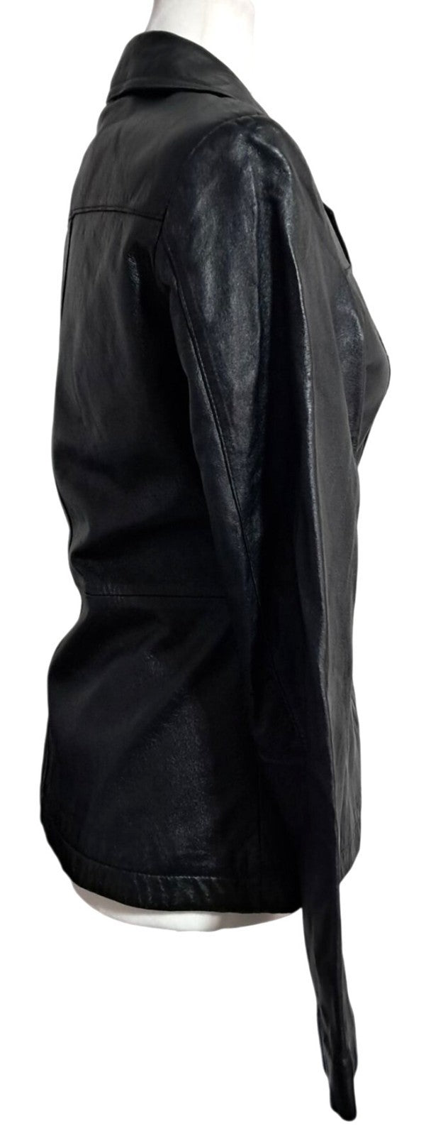 Vintage 1990s Wilsons Leather Maxima Womens Black Fitted Button-Up Blazer Jacket