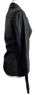 Vintage 1990s Wilsons Leather Maxima Womens Black Fitted Button-Up Blazer Jacket