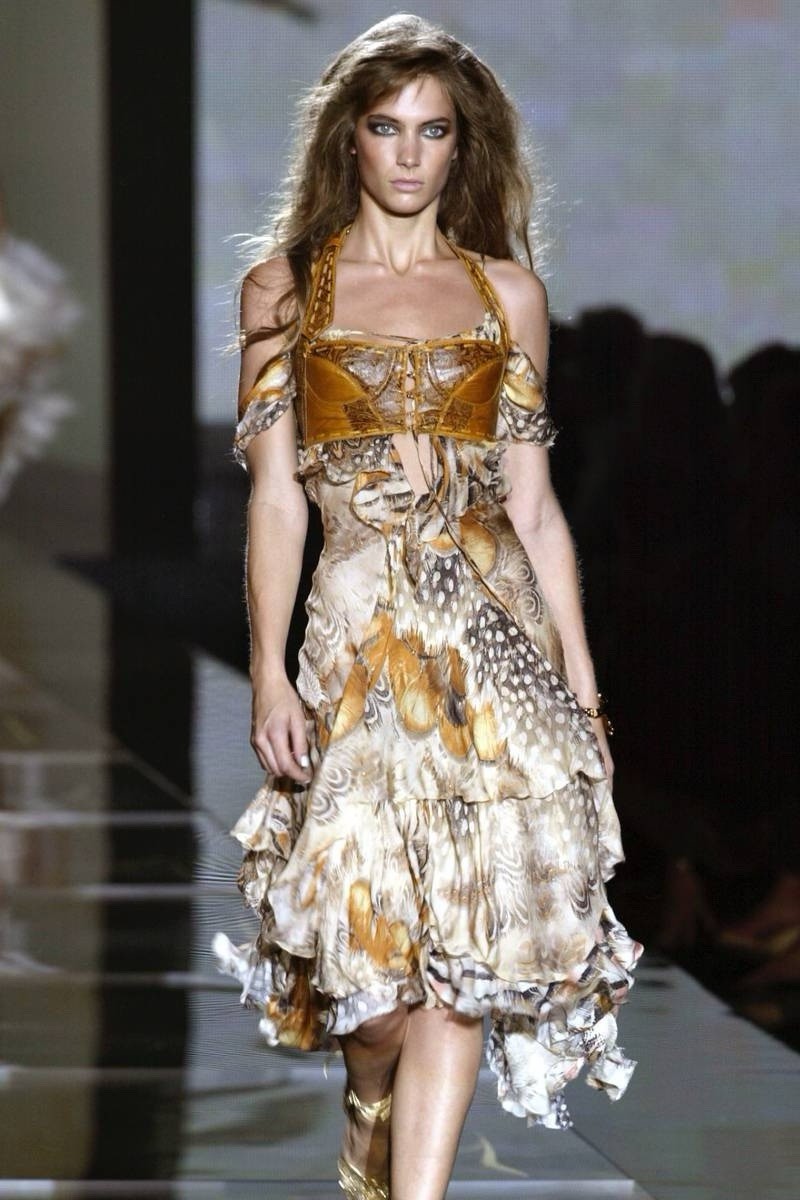 Roberto Cavalli 2004 Feather Corset Dress