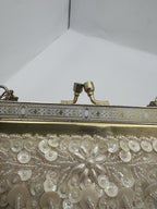 Vintage Evening Bag White/Cream Beaded Clutch Purse W/Chain Handle - Hong Kong