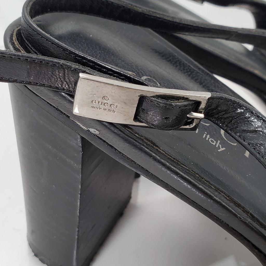 Gucci 1990s Black Leather Slingback Sandals Size 8.5