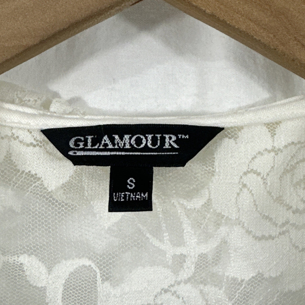 Glamour Ivory Floral Lace Sheer Ruffle Shrug Bolero Cardigan Top Size S