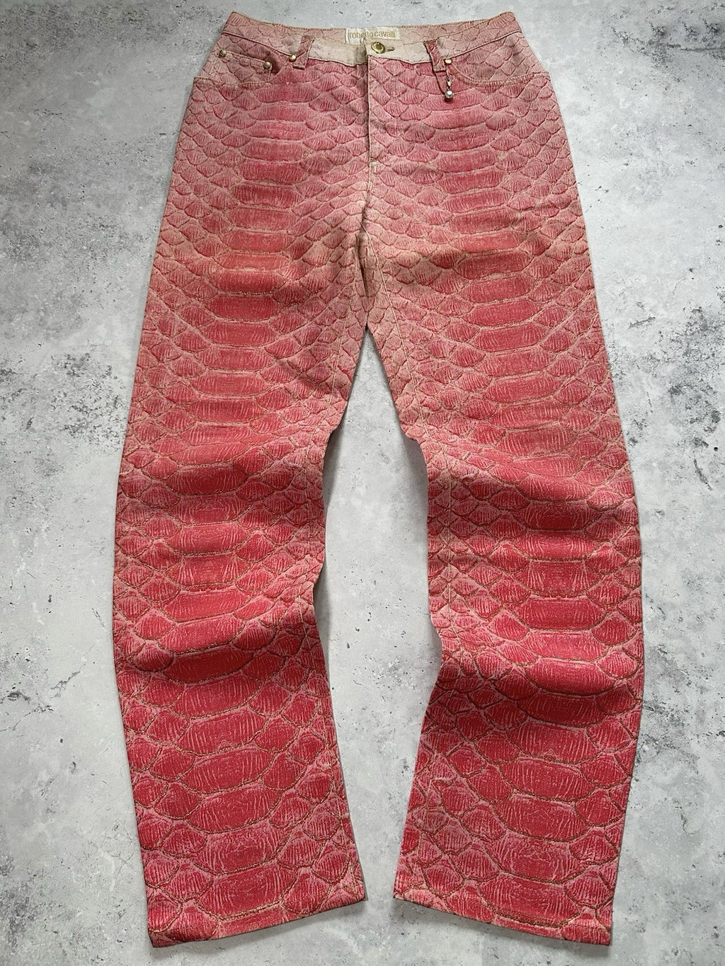 Roberto Cavalli S/S1999 Pink Python Glittered Swarovski Jeans