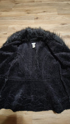 Caché Black Faux Fur Trim Leather Jacket Medium
