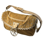 Vtg Christian Dior John Galliano Suede Crystal Peace & Love Bag Studded Y2K 2005