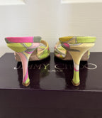 Vintage JIMMY CHOO Green & Pink Open Toe Pucci Print Heels, Made In Italy, 36