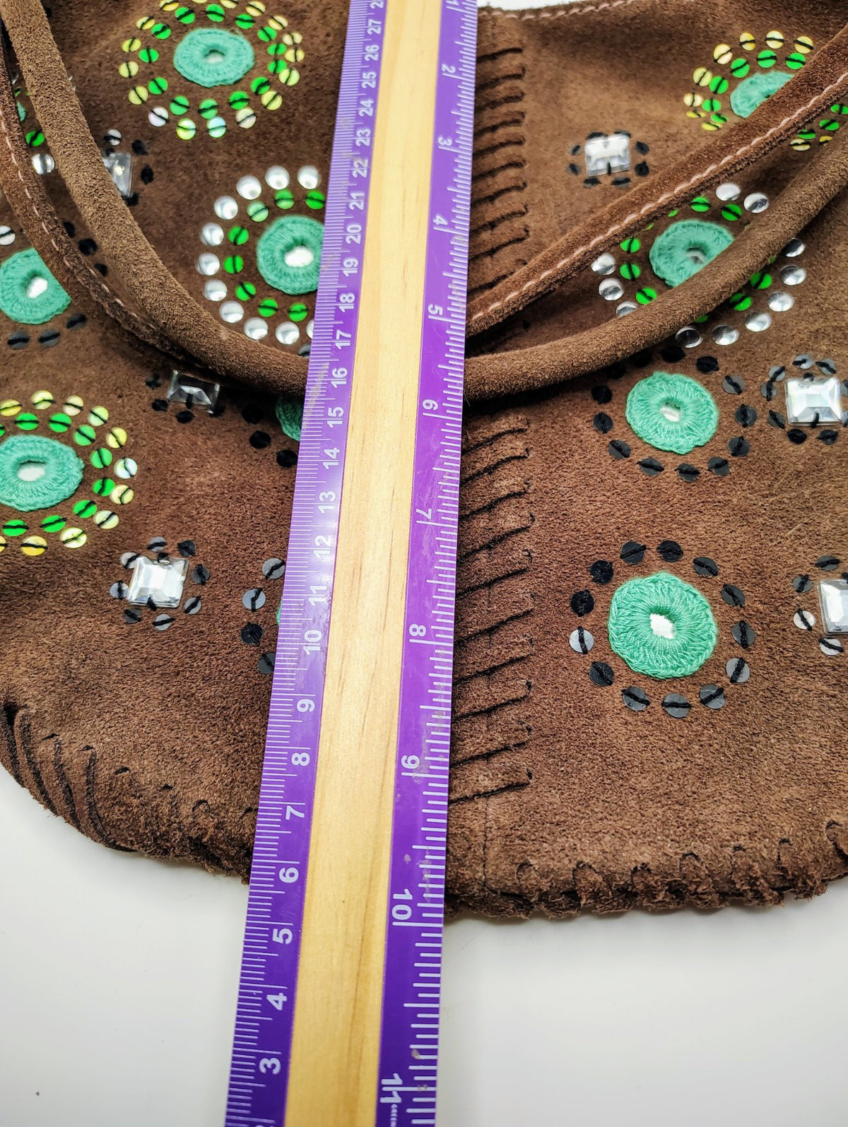 Gap Suede Shoulder Bag Brown and Blue Beaded Boho