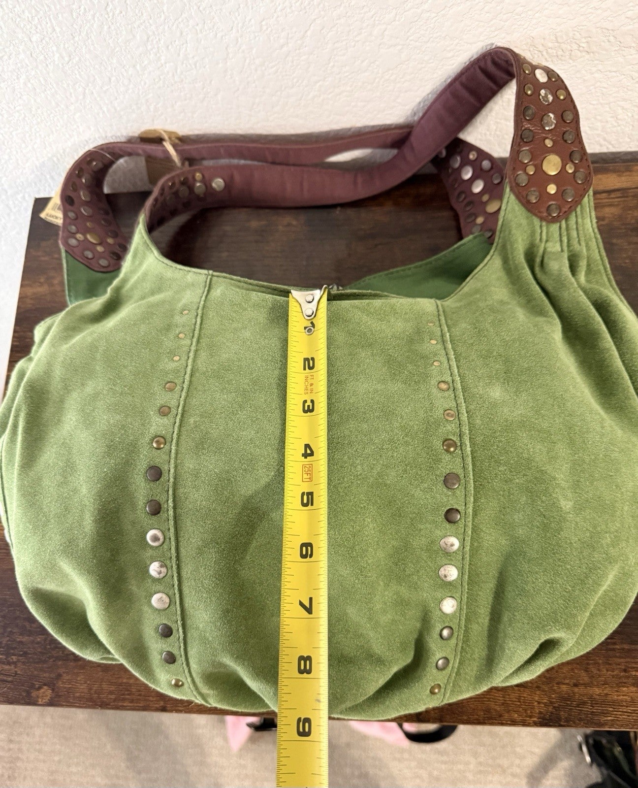Lucky Brand Y2K Green Suede Studded Hobo Shoulder Bag