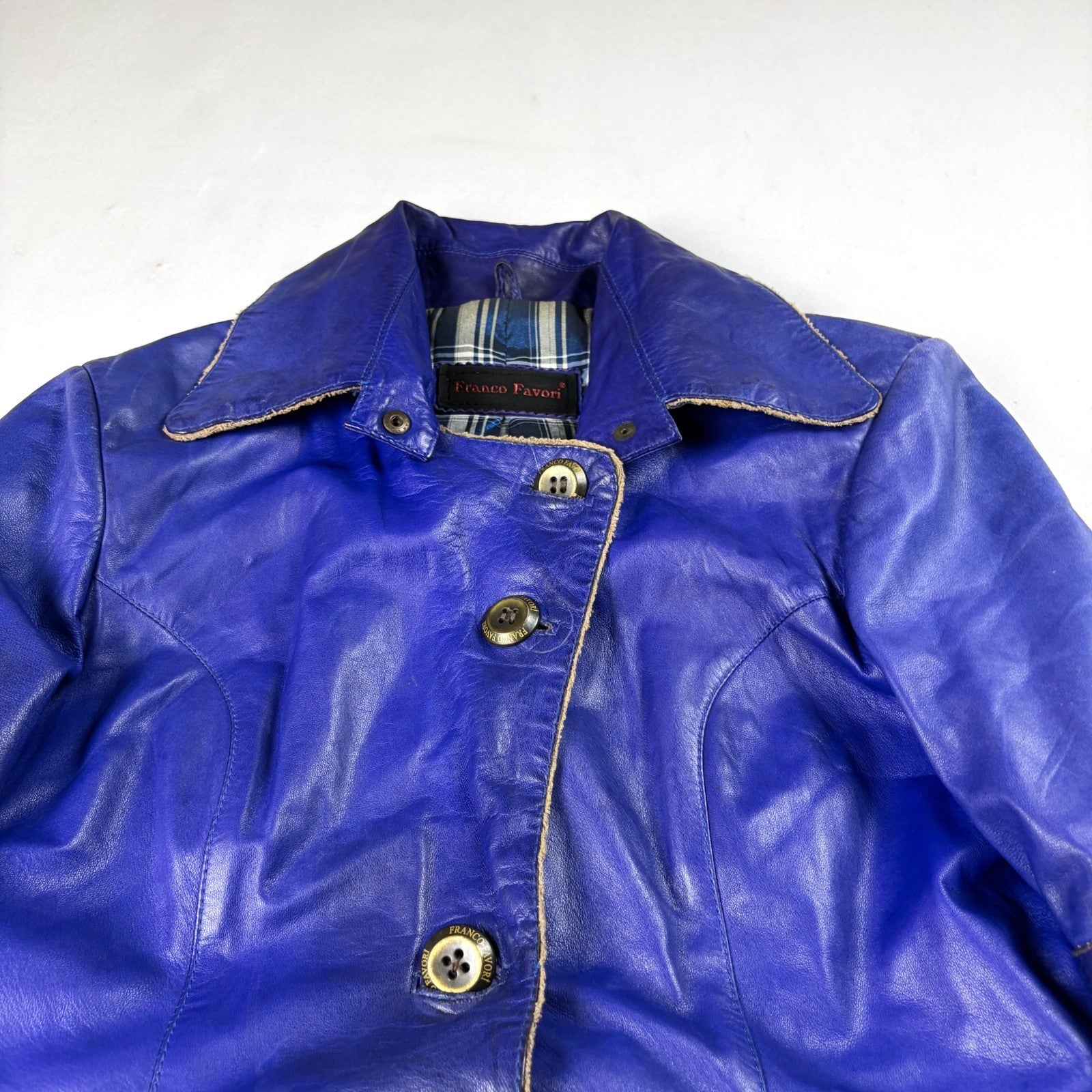 Franco Favori Vintage Real Leather Jacket Small Blue