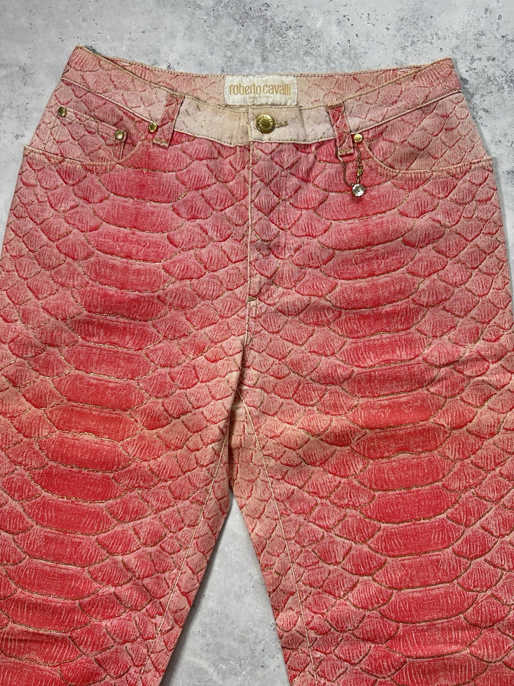 Roberto Cavalli S/S1999 Pink Python Glittered Swarovski Jeans